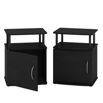 Sleek Black Engineered Wood End Table with Storage - Set of 2