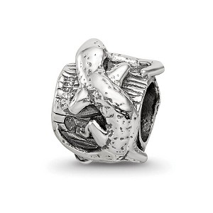 Black Bow Jewelry Sterling Silver Lizard on a Log Bead Charm - 1 of 4
