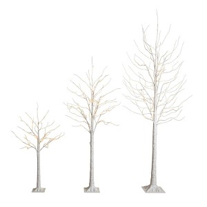 Nearly Natural 4' 6' 8' Pre-Lit Artificial White Birch Trees with LED Lights Set of 3 - 1 of 4