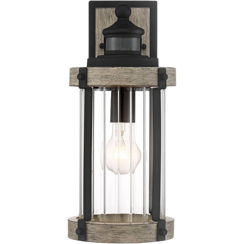 John Timberland Stan Rustic Farmhouse Outdoor Wall Light Fixture Gray Faux Wood Black Motion Sensor 15 1/2" Clear Ribbed Glass for Post Exterior Barn, 5 of 10