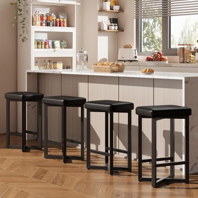Bar Stools Set of 2, 24.6" Upholstered Counter Height Bar Stools with Metal Frame & Footrest