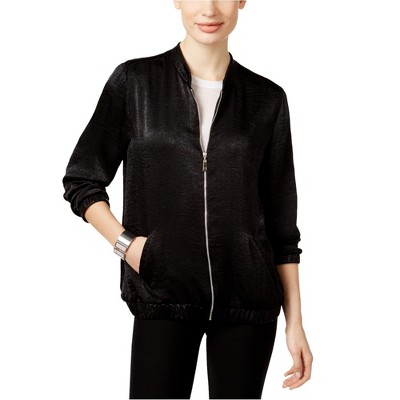 NY Collection Womens Textured Satin Bomber Jacket