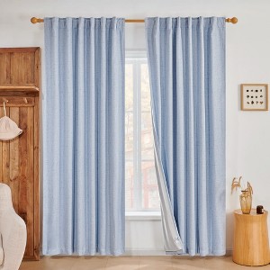 Deconovo Faux Linen Blackout Curtains 2 Panels Back Tab Rod Pocket - 1 of 4