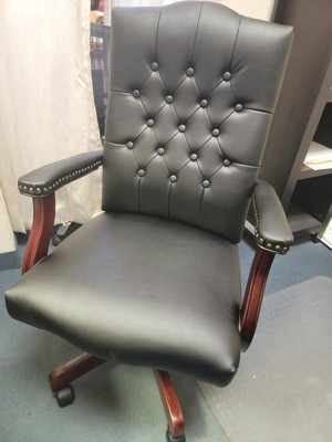 Boss office products classic executive caressoft chair with mahogany finish in burgundy hot sale