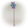 64" Jeweled Colorful Metal Dual Floral Wind Spinner Garden Stake Aqua/Purple - Alpine Corporation - 3 of 4