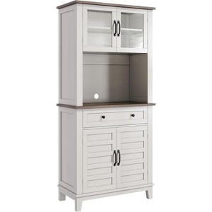 Elegant 72" Pantry Coffee Bar Cabinet, Tall Kitchen Storage with Adjustable Shelves, 4 Glass Doors & 1 Drawer - 1 of 4