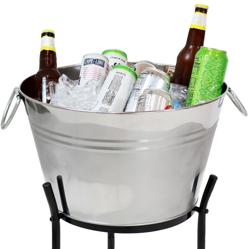Sunnydaze 5 Gallon Stainless Steel Ice Bucket Beverage Holder and Cooler with Stand and Tray, 5 of 12