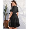 Clearlove Summer Plus Size V Neck Wrap Dress High Waisted Short Sleeves Summer Casual Midi Dress with Belt - 4 of 4