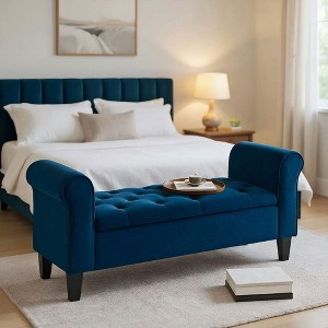 Resenkos Button-Tufted Storage Ottoman Bench - Upholstered Bench with Rolled Armrests, for Living Room/Hallway, - 1 of 4