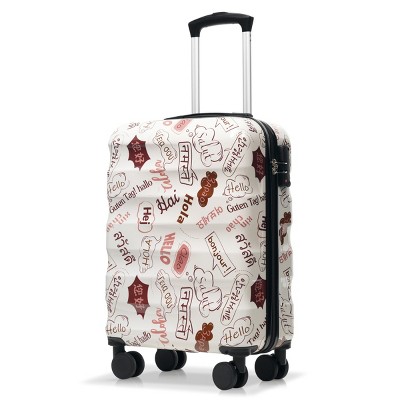 Syemin Luggage 20 Inch Carry on Luggage Lightweight Glossy Hardshell Suitcase with Spinner Wheels, TSA Lock, White, 15.6"*8.3"*21.7"