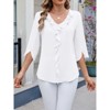Womens Dressy Casual Blouses 3/4 Sleeve V Neck Ruffle Tops Business Ladies Summer Shirt - 3 of 4