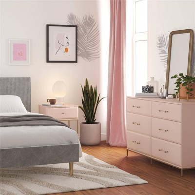 Effie Pale Pink 1-Drawer Nightstand with Gold Accents