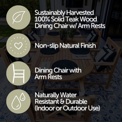Nordic Teak Natural Outdoor Dining Chair with Arm Rests