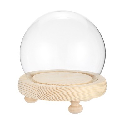 Unique Bargains High Borosilicate Glass Dustproof Tabletop Bell Jar with Wooden Base 1 Pcs