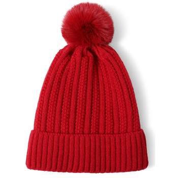 Women's Solid Color 100% Acrylic Knit Hat with pom And Fleece Lining