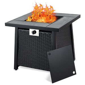 28" Square Propane Fire Pit Table, 50,000 BTU Steel Outdoor Heater with Lava Rocks, Gray - 1 of 4