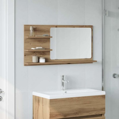 CLIHOME Mirror Engineered Wood, Acrylic Medium Bathroom Mirror Cabinet with 3 Shelves