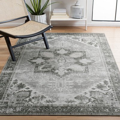 Elegant Grey Synthetic 6' x 9' Hand-Knotted Area Rug