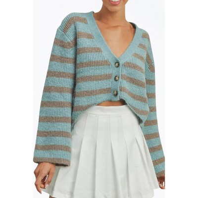 Women's CROPPED HIGH-LOW STRIPED CARDIGAN - Vanilla Monkey