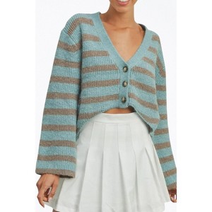 Women's CROPPED HIGH-LOW STRIPED CARDIGAN - Vanilla Monkey - 1 of 3