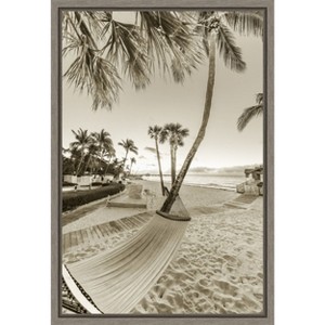 Amanti Art Hammock in the Shade of Palms (Beach) by Chuck Haney Danita Delimont Canvas Wall Art Print Framed 16 x 23-in. - 1 of 4