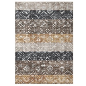2 x 6 ft Polyester Red Rectangular Hallway Entryway Bathroom Kitchen Geometric Print Farmhouse Machine Washable Runner Rug - 1 of 4