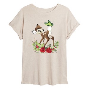 Women's - Disney - Christmas Botanical Butterfly Oversized Graphic T-Shirt - 1 of 4
