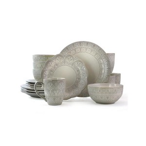 White Lace 16 Piece Round Scallop Stoneware Dinnerware-Elama - 1 of 4