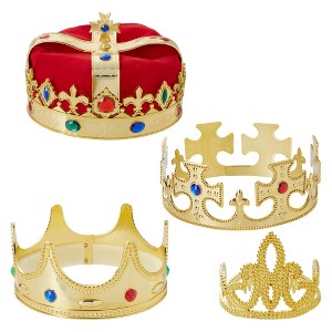 Blue Panda 4-Pack King and Queen Crowns Set for Kids - Gold Crowns and Tiara for Birthday Party Costume and Photo Booth Props - 1 of 4