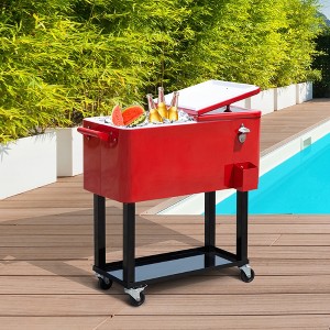 Spassway 80 QT Patio Ice Chest with Wheels Rolling Cooler with Drainage Plug Outdoor Cooler Cart for Party Gatherings - 1 of 4