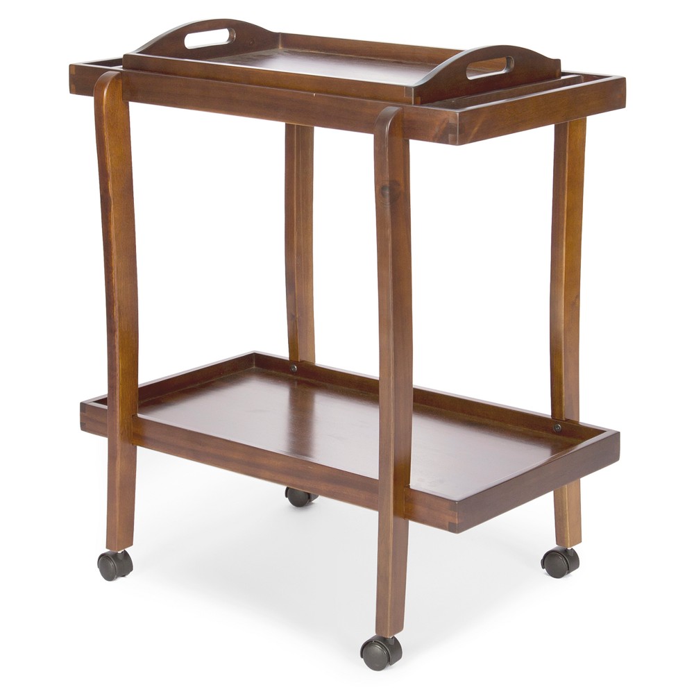 Preslie Wooden Bar Cart with Removable Top Tray Dark Oak - Christopher Knight Home