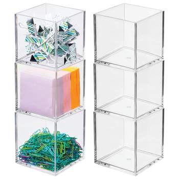 mDesign Square Home Office Storage Organizer Container Bin - 6 Pack, Clear