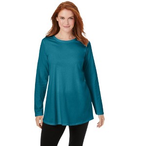 Woman Within Plus Size Perfect Long-Sleeve Crewneck Tunic - 1 of 4