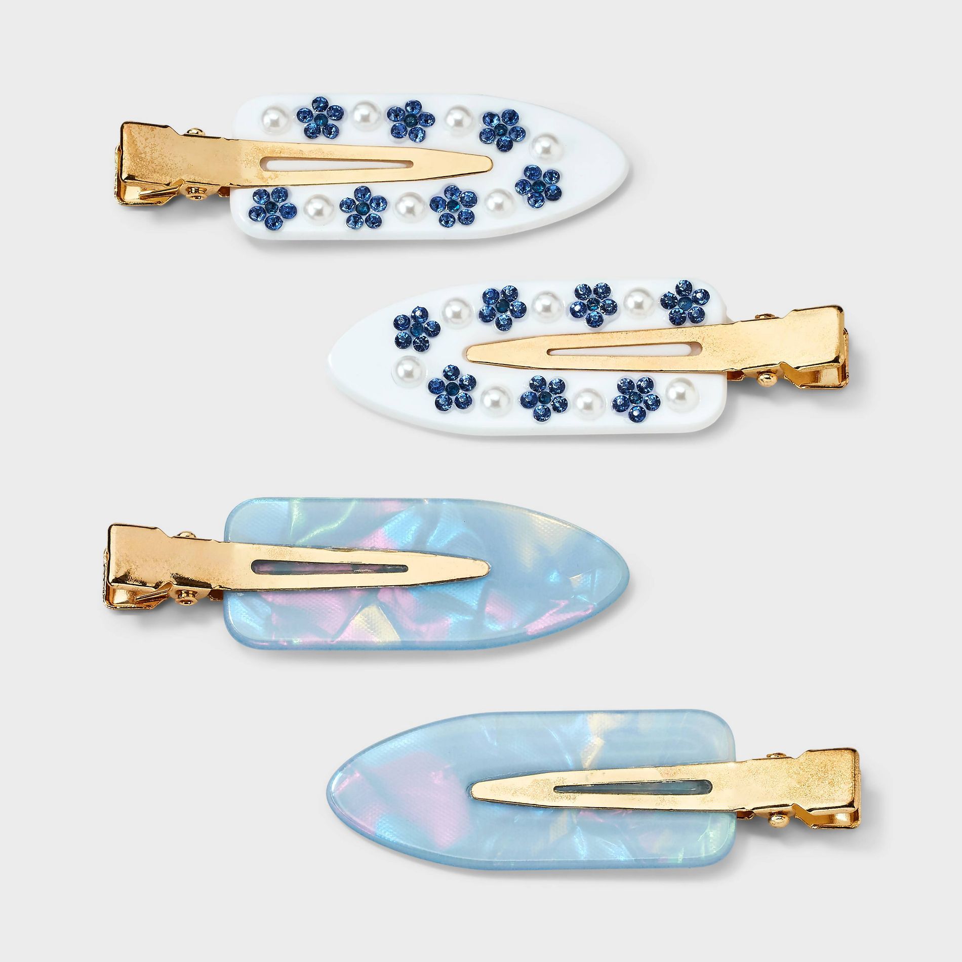 Gem Embellished Creaseless Hair Clip Set 4pc - Wild Fable™ Multi