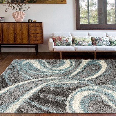 Blue and Gray Abstract Shag 5' x 7' Area Rug