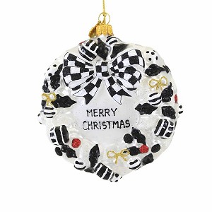 Huras Family 4.5 Inch Black And White Delight Merry Christmas Wreath Ornament Checkered Patterned Tree Ornaments - 1 of 3