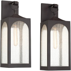 Possini Euro Design Tyne Modern Outdoor Wall Light Fixtures Set of 2 Bronze Metal 20 1/2" Seedy Glass for Post Exterior Barn Deck House - 1 of 4