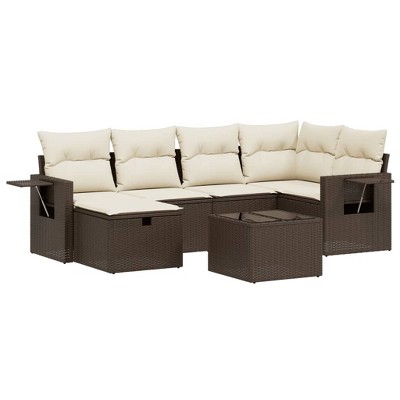vidaXL Garden Sofa Set Brown with Beige Cushions Poly Rattan, Steel Large
