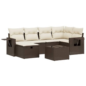 vidaXL Garden Sofa Set Brown with Beige Cushions Poly Rattan, Steel Large - 1 of 4