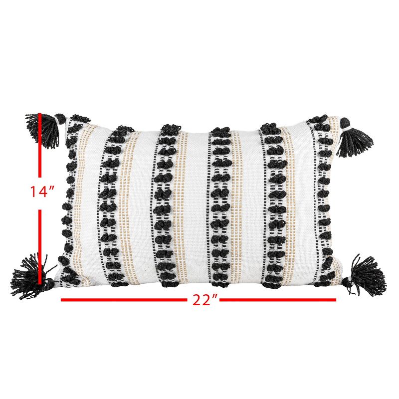 Black Tassels, Tan Striped 14X22 Hand Woven Filled Outdoor Pillow - Foreside Home & Garden, 5 of 7