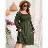 YesFashion Women's Plus Size Ruffle Long Sleeve Dress Square Neck High Waist Smocked Tunic Maxi Dress A Line Dress - 3 of 4
