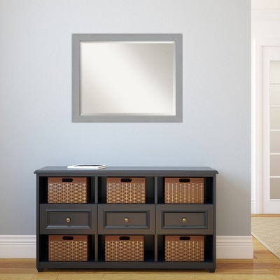 Contemporary Brushed Silver Rectangular Bathroom Vanity Mirror