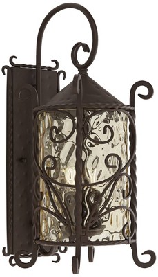 John Timberland Casa Seville Vintage Rustic Outdoor Wall Light Fixture Dark Walnut Scroll 23 3/4" Champagne Hammered Glass for Post Exterior Barn Deck