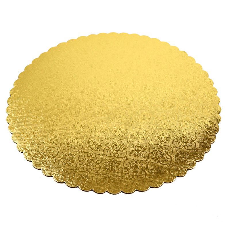 O'Creme Gold Scalloped Corrugated Round Cake Board, 8", Pack of 10, 2 of 4