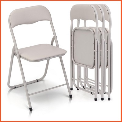 Homhougo Folding Chairs 2 Pack with Cushion, Outdoor & Indoor Event Portable Metal Folding Chairs,Beige - Set of 4 Beige