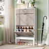Shoe Storage Cabinet with 2 Flip Drawers, Farmhouse Fluted Shoe Organizer with Metal Legs, Freestanding Hidden Slim Narrow Shoe Rack - 3 of 4