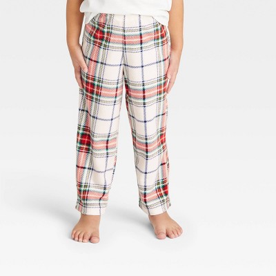 Toddler Holiday Plaid Fleece Matching Family Pajama Pants - Wondershop™ White 12M