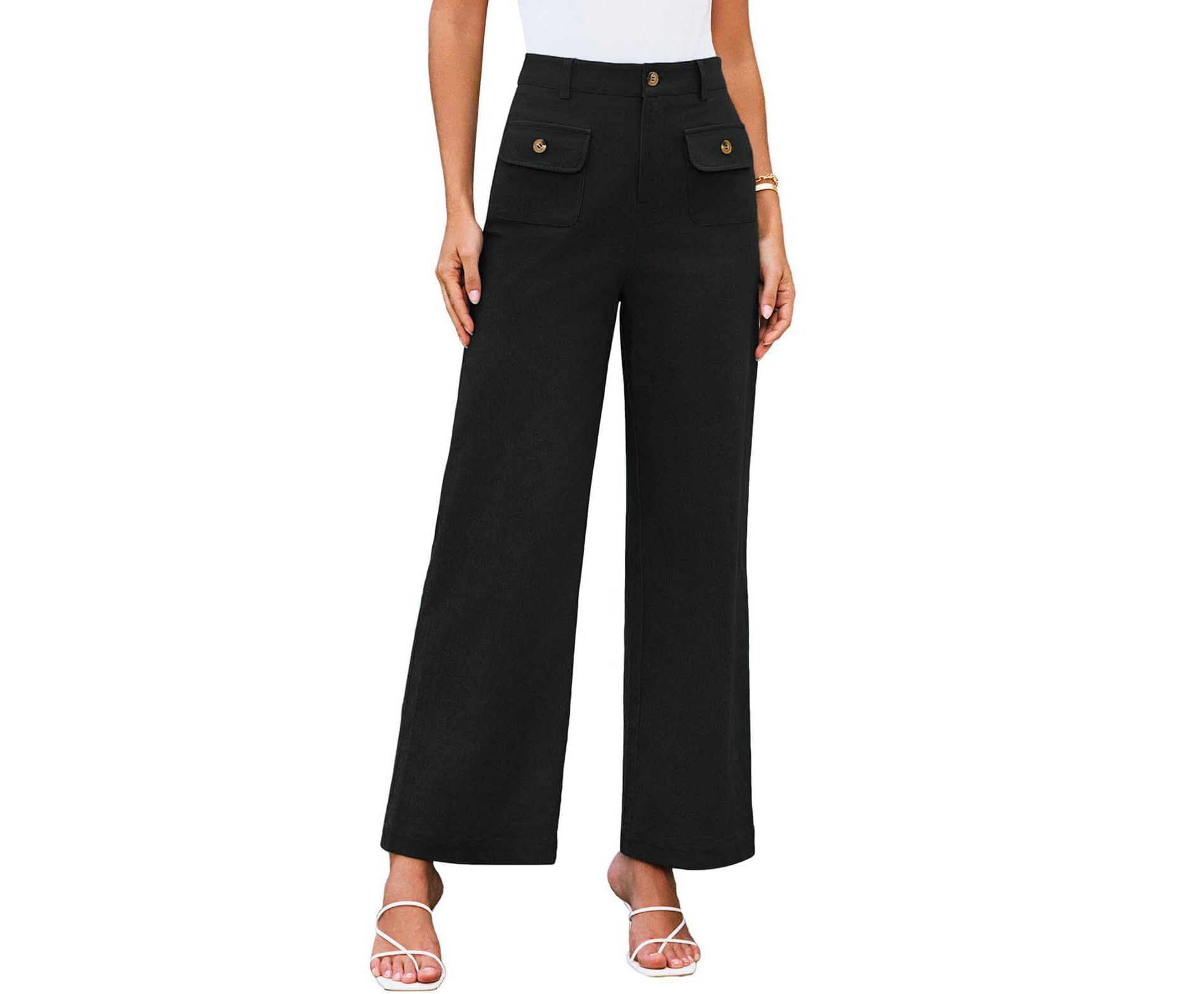 BLUEMING Wide Leg Jeans for Women Trendy High Waisted Straight Leg Stretchy Denim Pants with Retro Patch Pockets