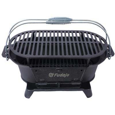 VisioGear Outdoor Oval Grill Outdoor, Portable Grill with Tabletop Skillet and Handles for Camping, Black, 19.6"*10.6"*8.2"