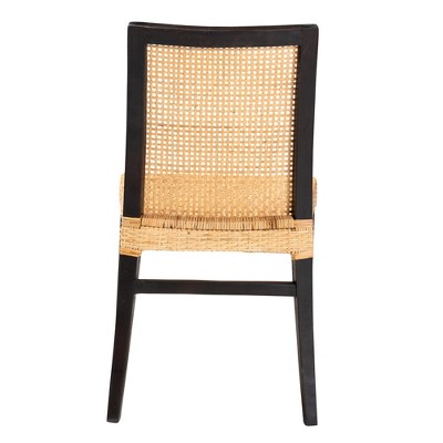 Lingga Dark Brown Mahogany and Natural Rattan Parsons Dining Chair